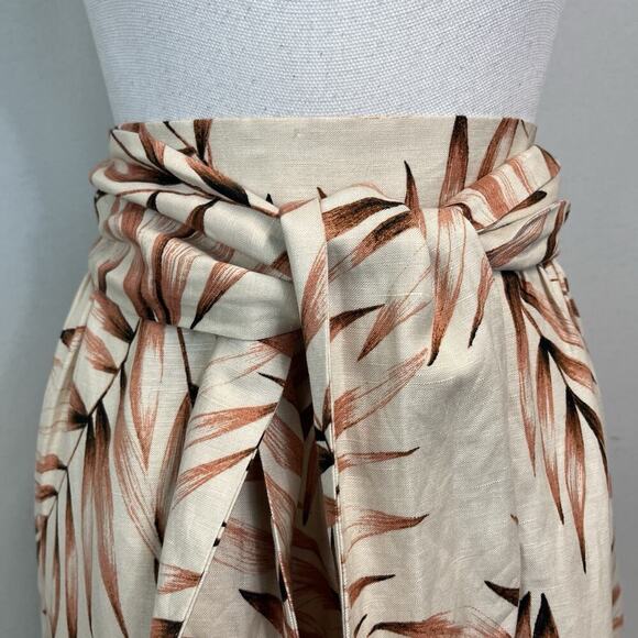Ann Taylor Loft Skirt size Small Pet Linen Leaf Knee A Line Ties Summer Modest - Picture 4 of 11